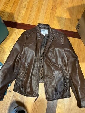 Bass Men’s Dark Brown Faux Leather Bomber Jacket